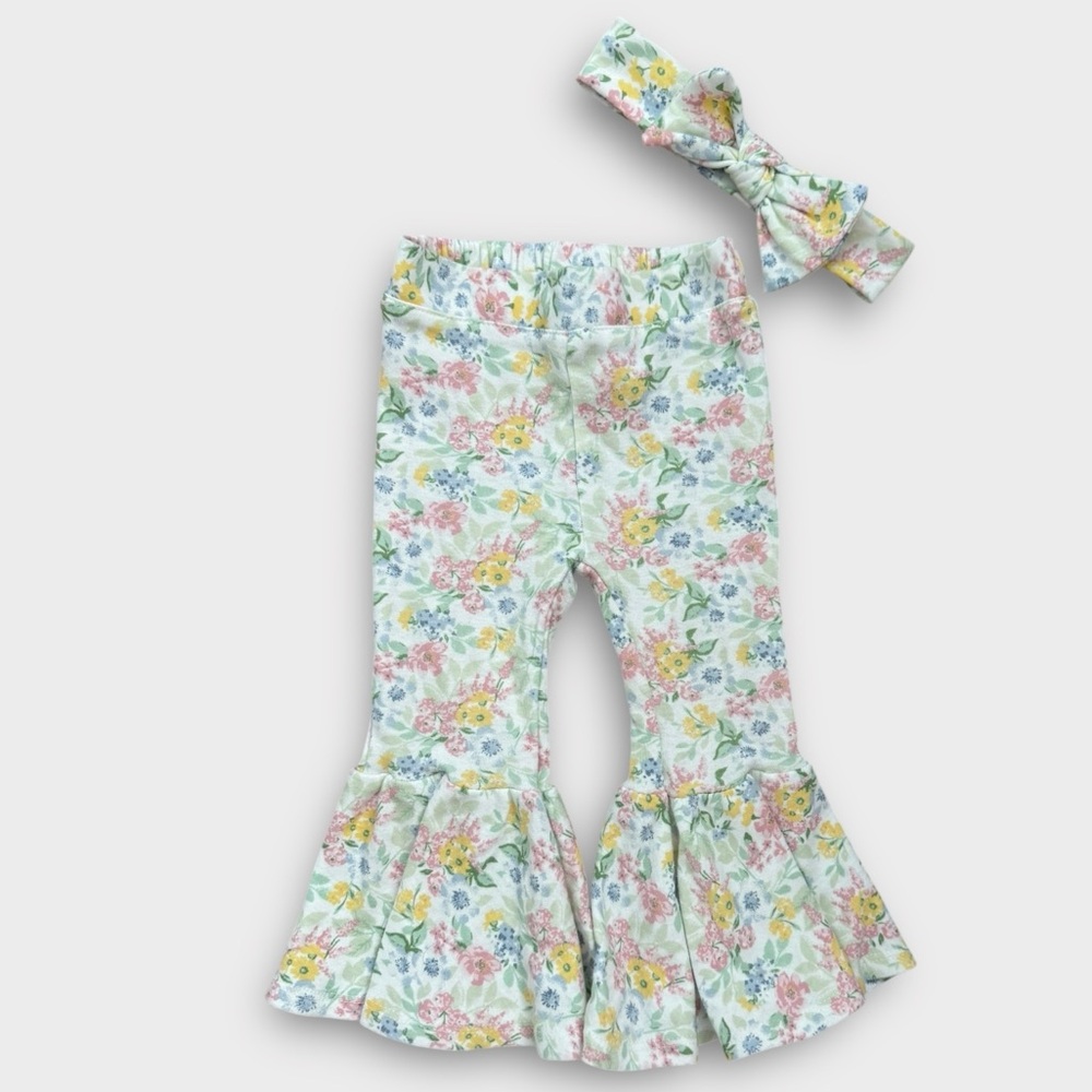 Baby Essentials Floral Ruffle Pants and Headband Set